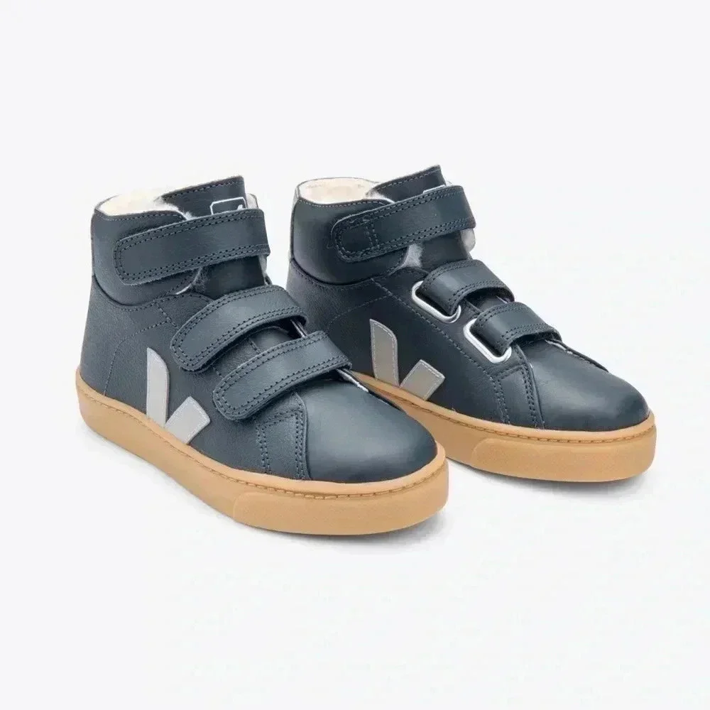 VEJA Esplar Mid Top Fur Lined Shearling Leather Sneakers Nautico PLEASE READ